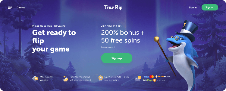 True Flip Casino Main Page