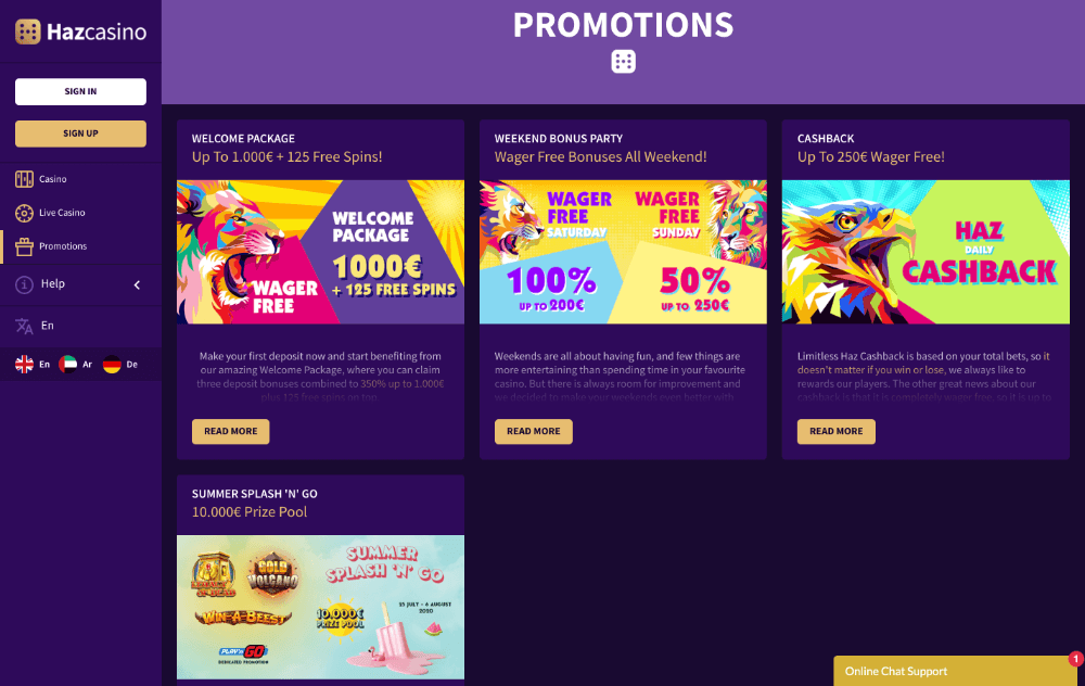 Haz Casino Bonus and Promotions