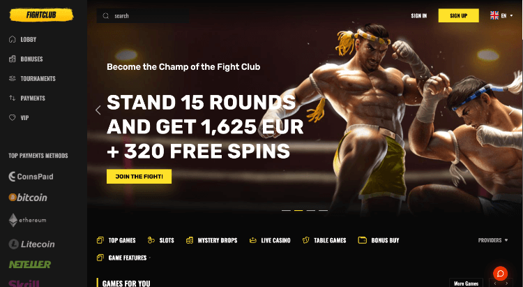 FightClub Casino Main Page