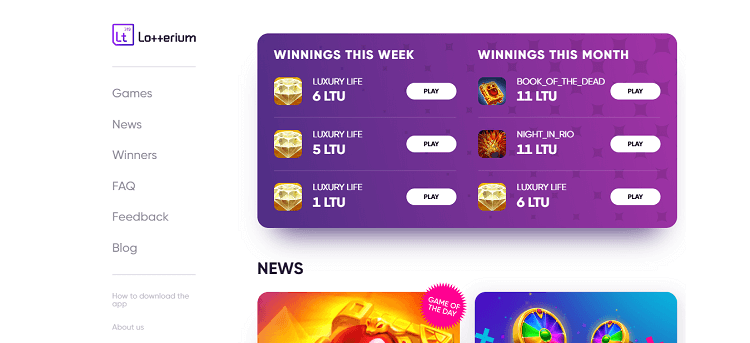 Lotterium Casino Homepage