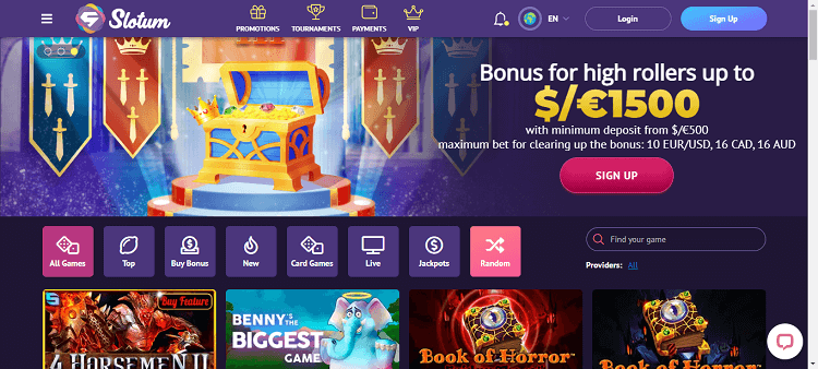 Slotum Casino Homepage