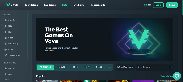 Vave casino homepage