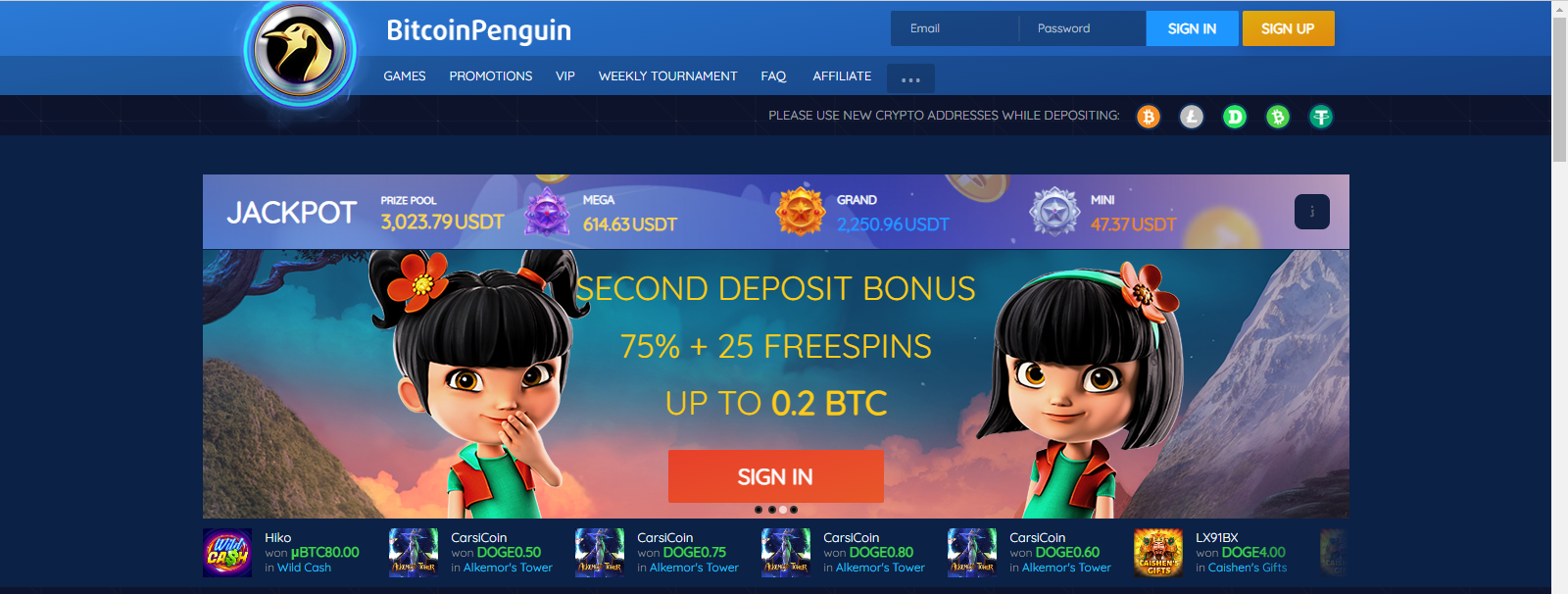 Homepage of BitcoinPenguin Game