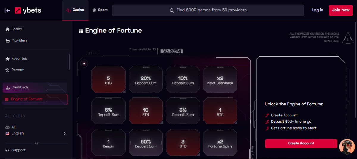 Ybets Casino Game of Fortune