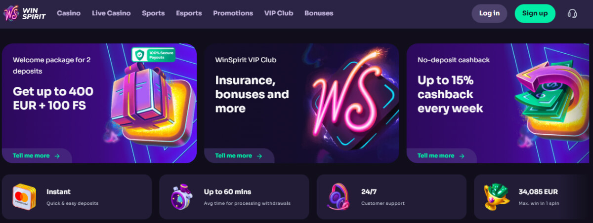 WinSpirit Casino Home Page