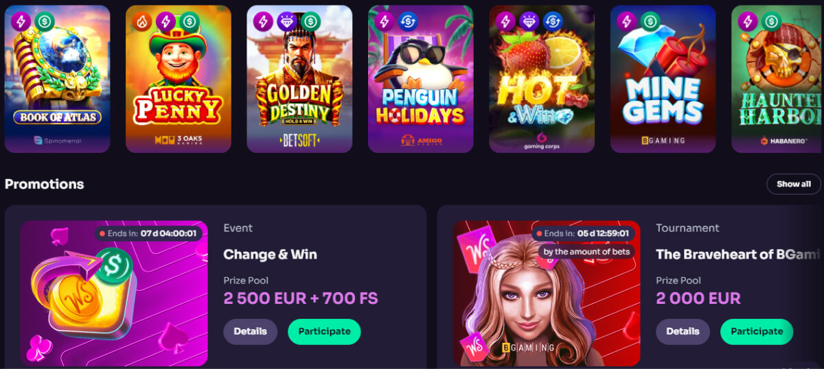 WinSpirit Casino Top Games and Promotions