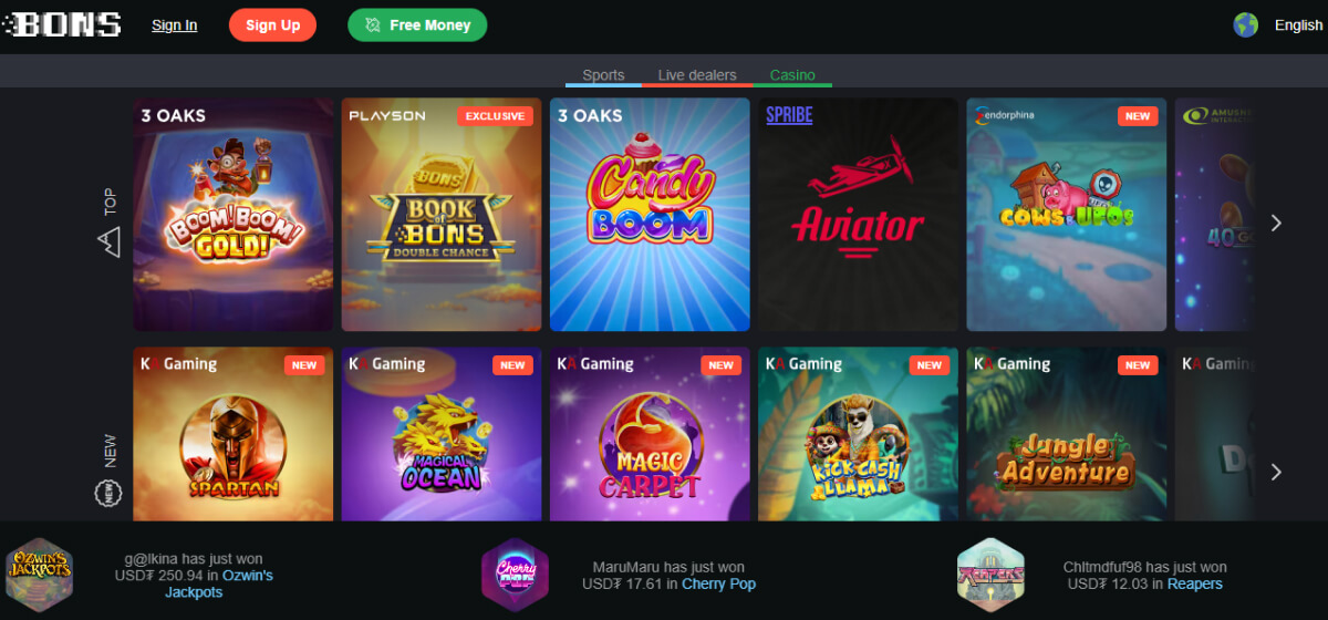 Bons Casino Top and New Games