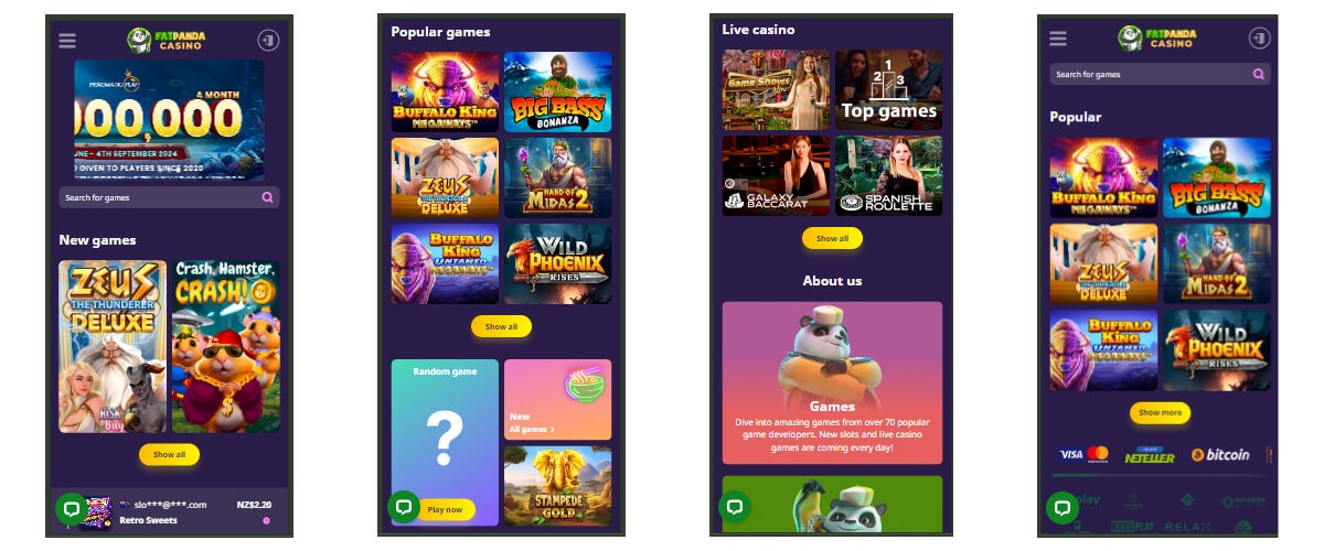 FatPanda Casino Mobile Screens