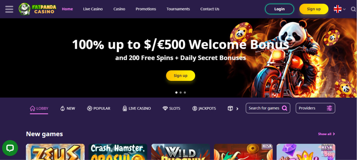 FatPanda Casino Welcome Screen and Bonus