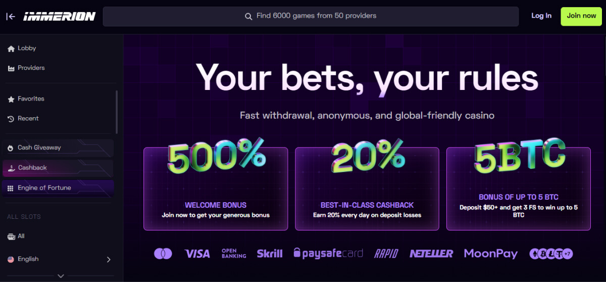 Immerion Casino Promotions and Bonus