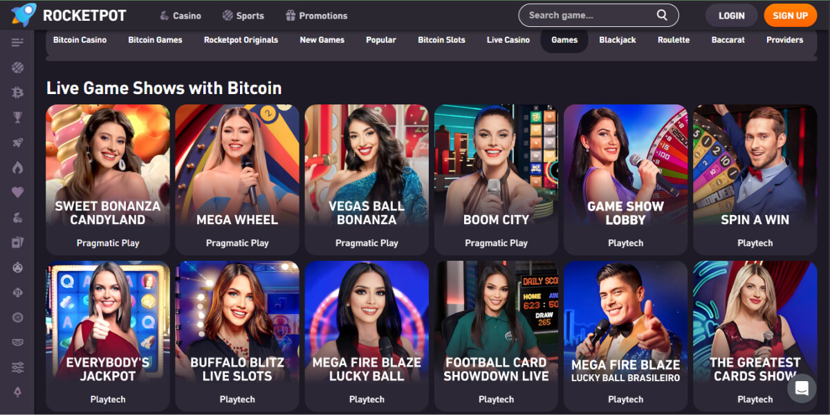 Rocketpot Casino Live Game shows