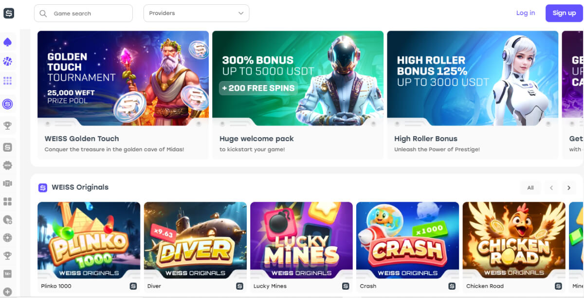 Weiss Casino Welcome page and Bonus