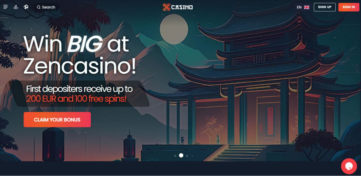 Zen Casino Home Page and Design